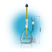پیکنومتر ترمومتر دار مایعات 100 سی سی حرفه ای جهت سنجش وزن مخصوی، چگالی یا دانسیته مایعات در محیط های آزمایشگاه شیمی