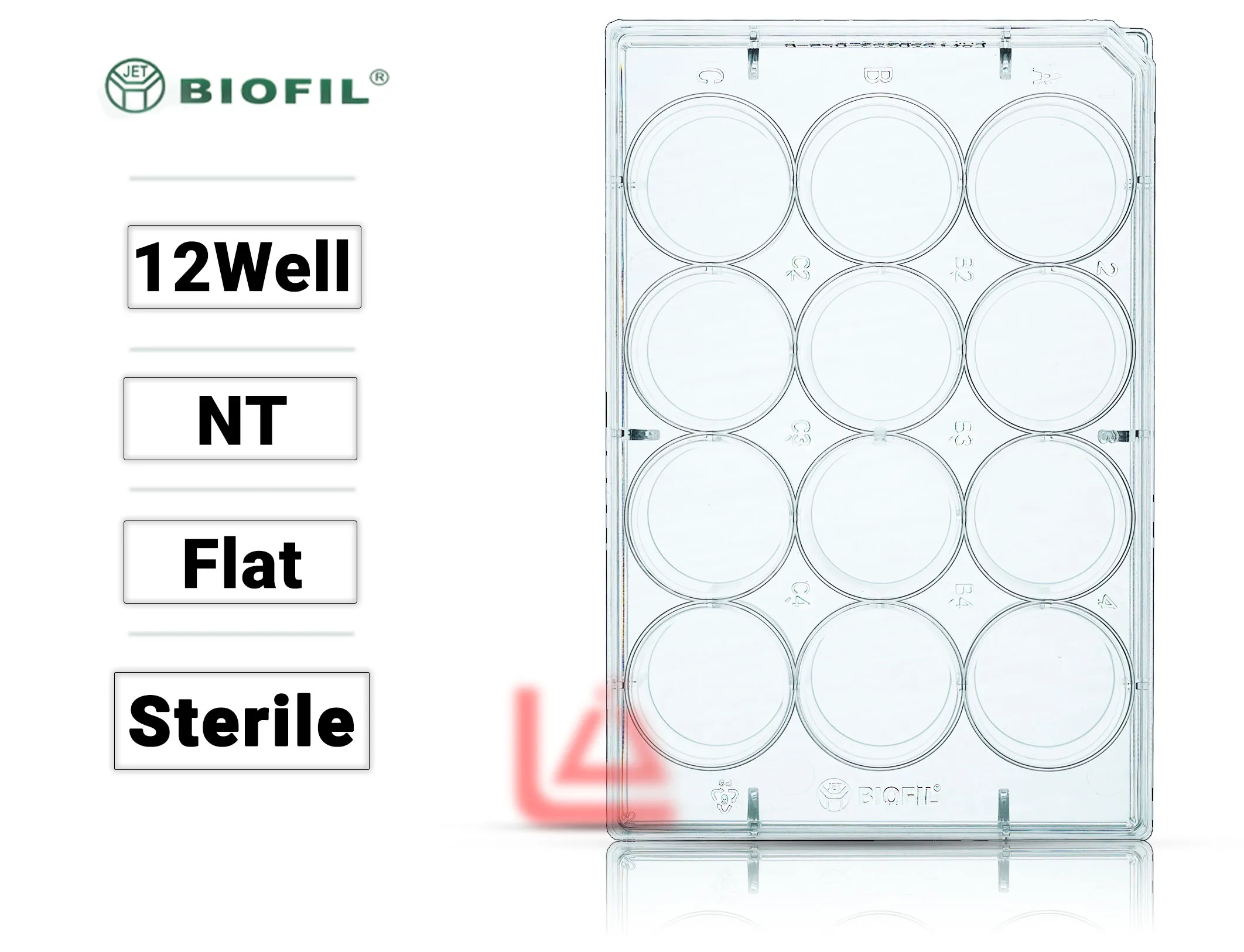 ظرف پلیت کشت بافت و سلول 12 چاهکی با سطح آبگریز و نجسب برند جت بایوفیل JETBIOFIL